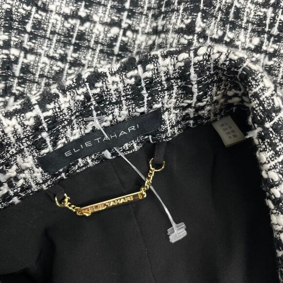 Elie Tahari Double Breasted Tweed Novelty Blazer Jacket Black White Size L - Picture 9 of 9